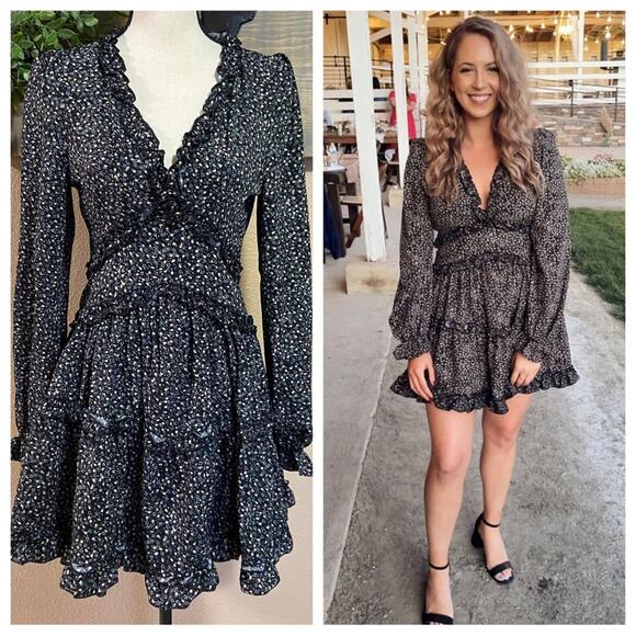 Lulus Dresses & Skirts - NWOT Lulus Admire You Black Floral Print Ruffled Long Sleeve Mini Dress